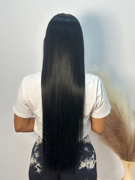 Extensiones cosidas tono castaño liso