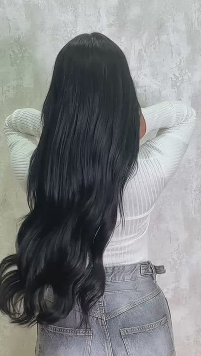 Extensiones cosidas tono castaño liso